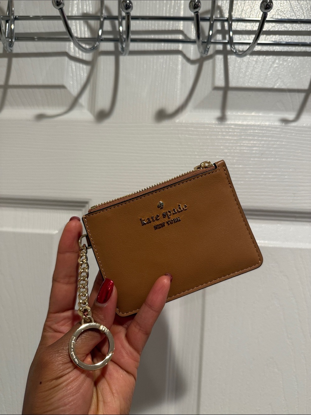 kate spade Tan Leather Card Holder with Gold Keychain